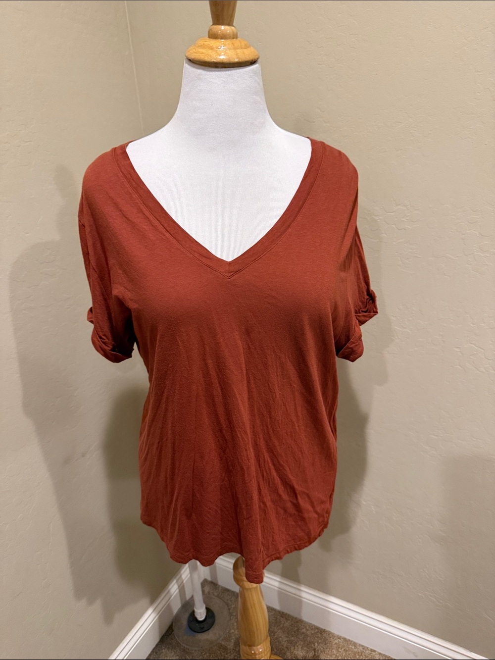 Classic V-Neck Short Sleeve Top - Rust